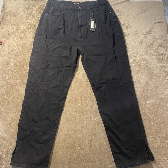NWT Pretty Little Thing Jeans Womens 14 Plus Black Slim Split High Rise Pants - Picture 1 of 7